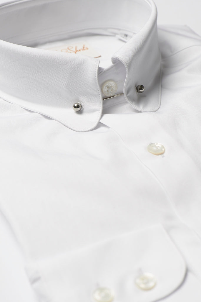 Mens White Pin Collar Shirt Penny Collar