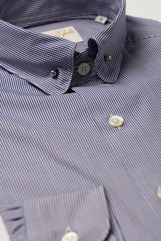 Mens Navy Check Pin Collar Shirt