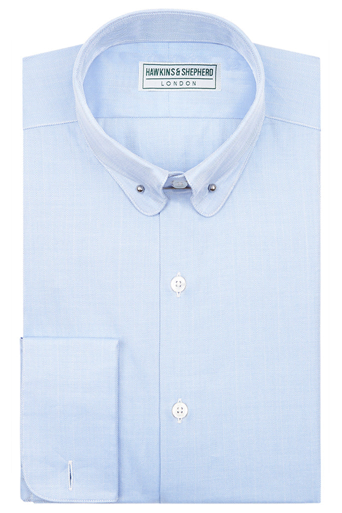 Blue Herringbone Pin Collar Shirt