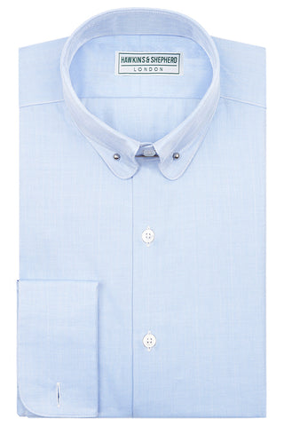 Blue Herringbone Pin Collar Shirt
