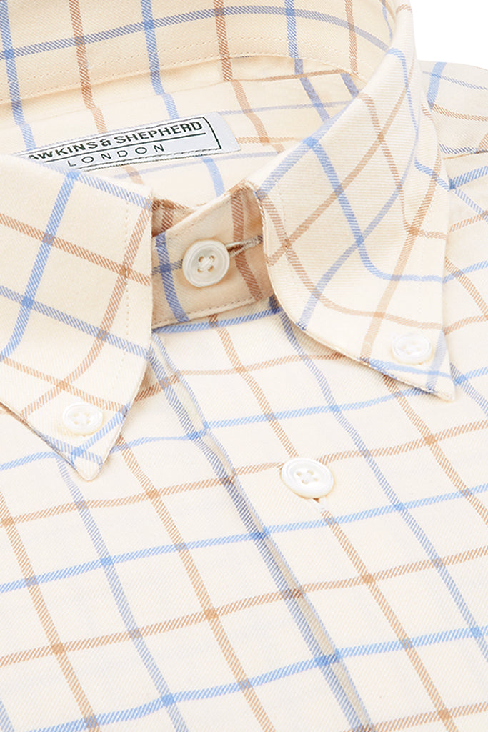 Tan Brown Blue Check Button-Down Shirt