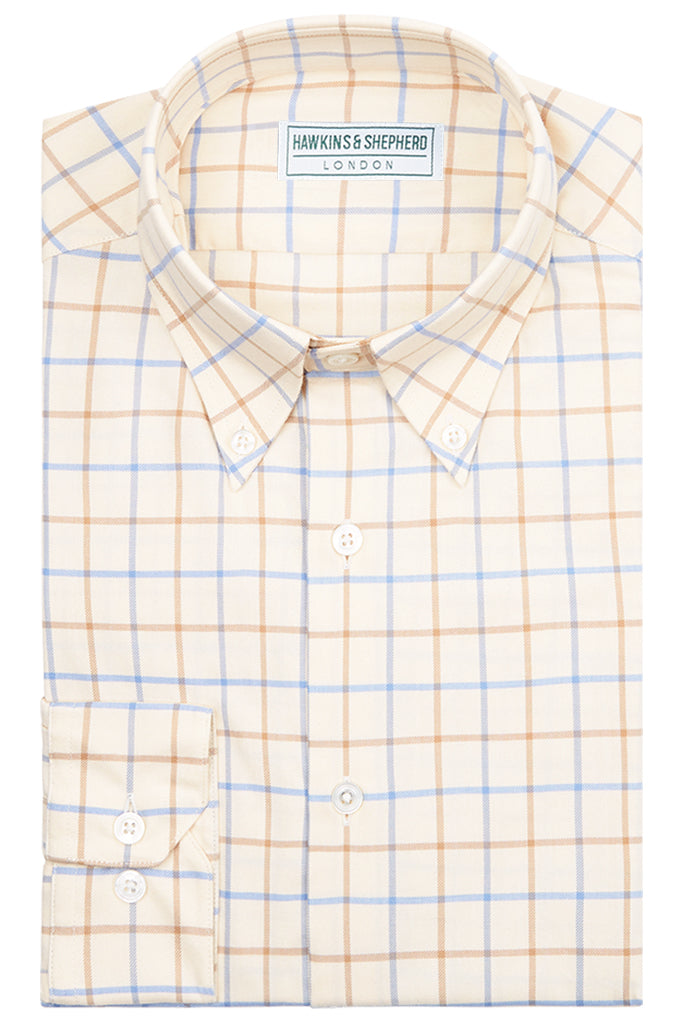 Tan Brown Blue Check Button-Down Shirt