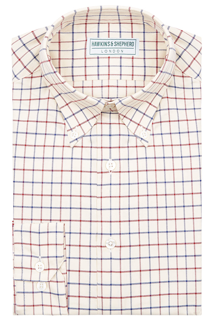 Cream Wine Navy Check Button-Down Shirt