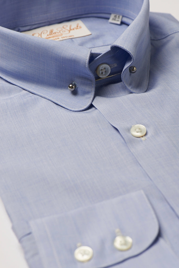 Mens Blue Pin Collar Shirt Penny Collar