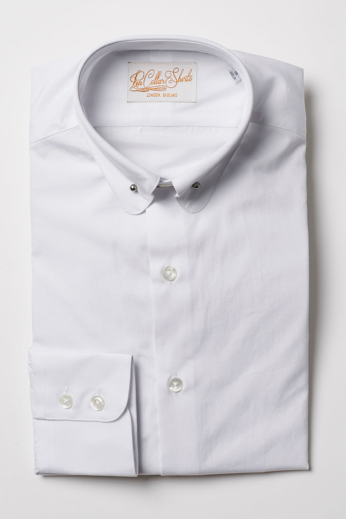 Mens White Pin Collar Shirt Penny Collar