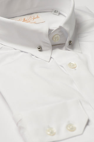 Mens White Pin Collar Shirt Straight Collar