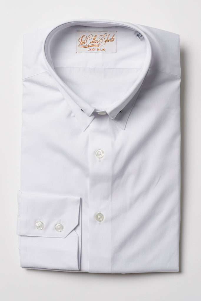 Mens White Pin Collar Shirt Straight Collar