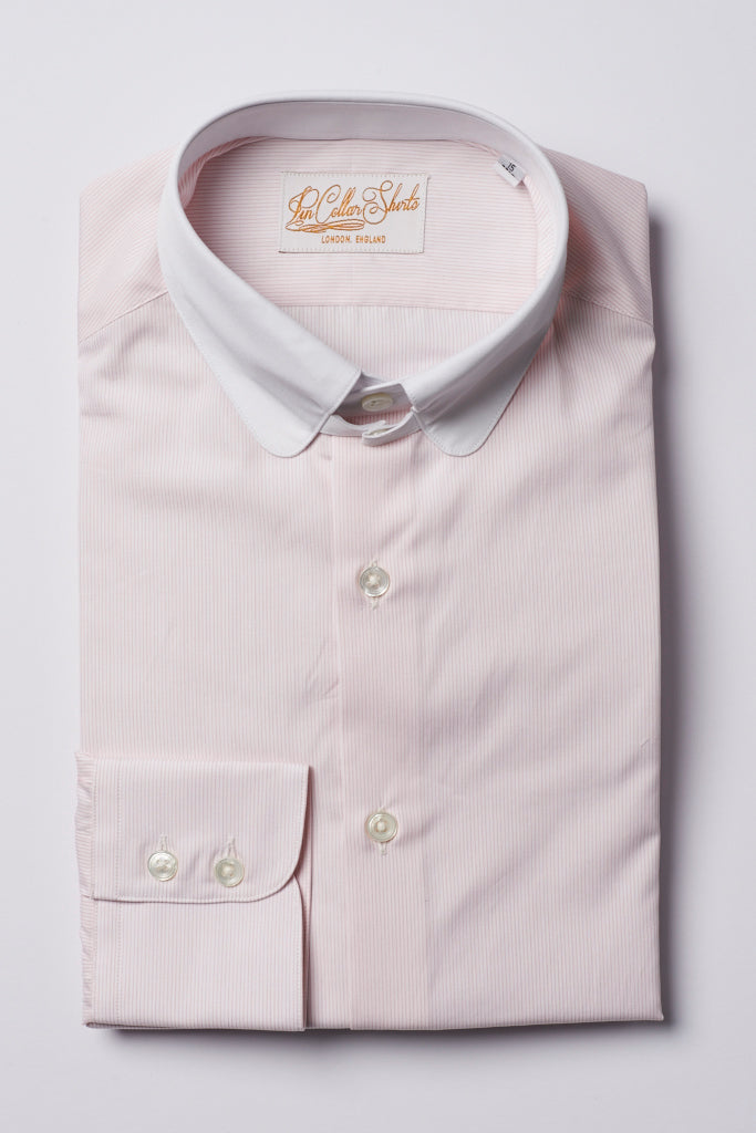 Mens Pink Striped Tab Collar Shirt White Penny Collar