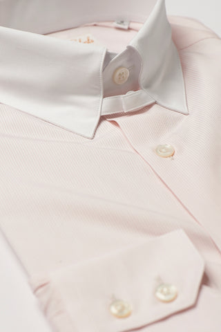 Mens Pink Striped Tab Collar Shirt White Straight Collar