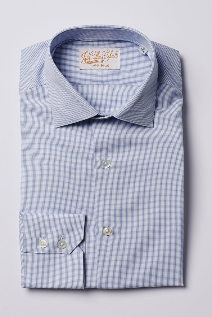 Mens Blue Check Formal Business Shirt 180 Collar
