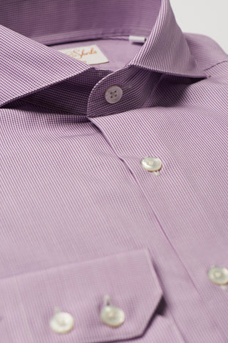 Mens Purple Check Formal Business Shirt Extreme Cutaway Collar