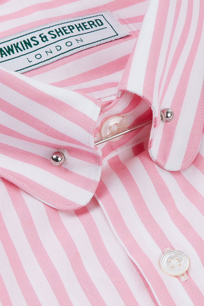 Blue Pin Collar Dress Shirt With Collar Bar