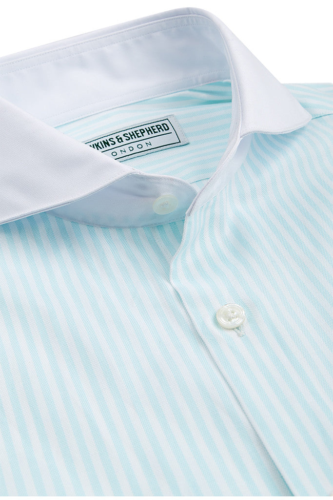 Men's Mint Green Stripe Formal Extreme Cutaway Shirt