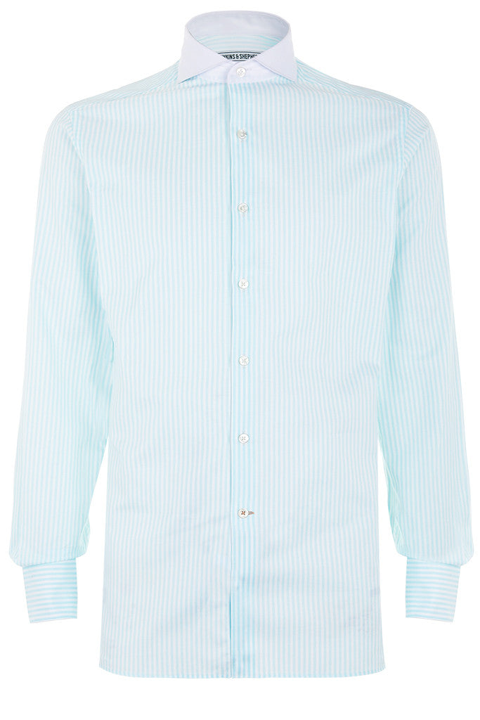 Men's Mint Green Stripe Formal Extreme Cutaway Shirt