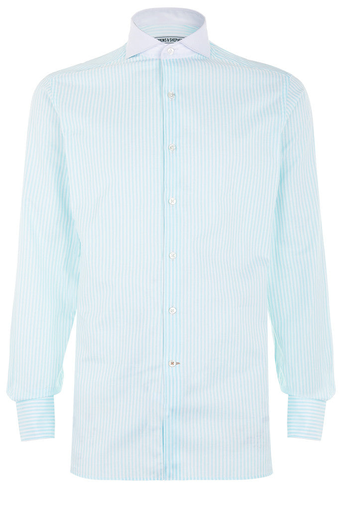 extreme cutaway dress shirts Mens Custom Made Dress High Open Extreme Cutaway Collar Blue White Stripes Shirt