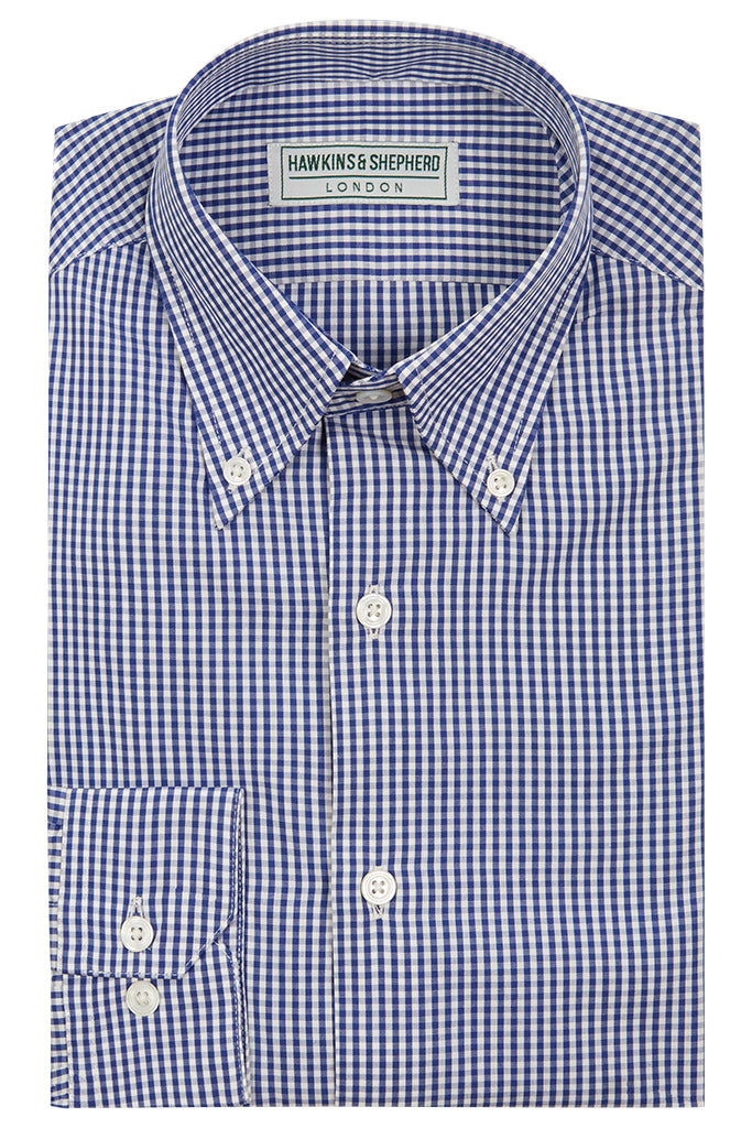 Men's navy button-down shirt by Hawkins & Shepherd