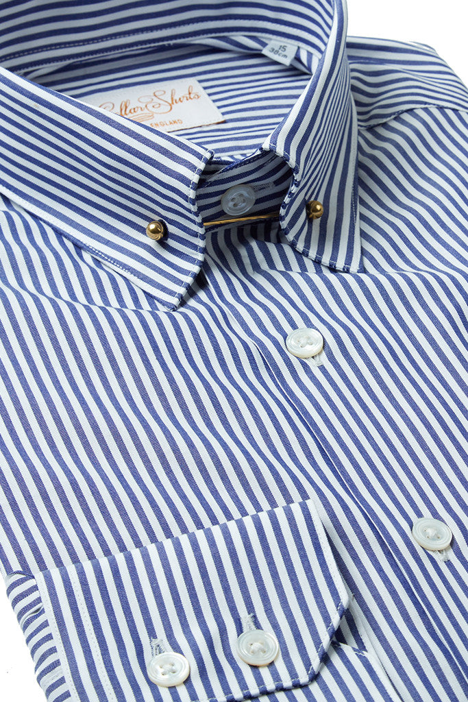 Mens Navy Blue Stripe Pin Collar Shirt