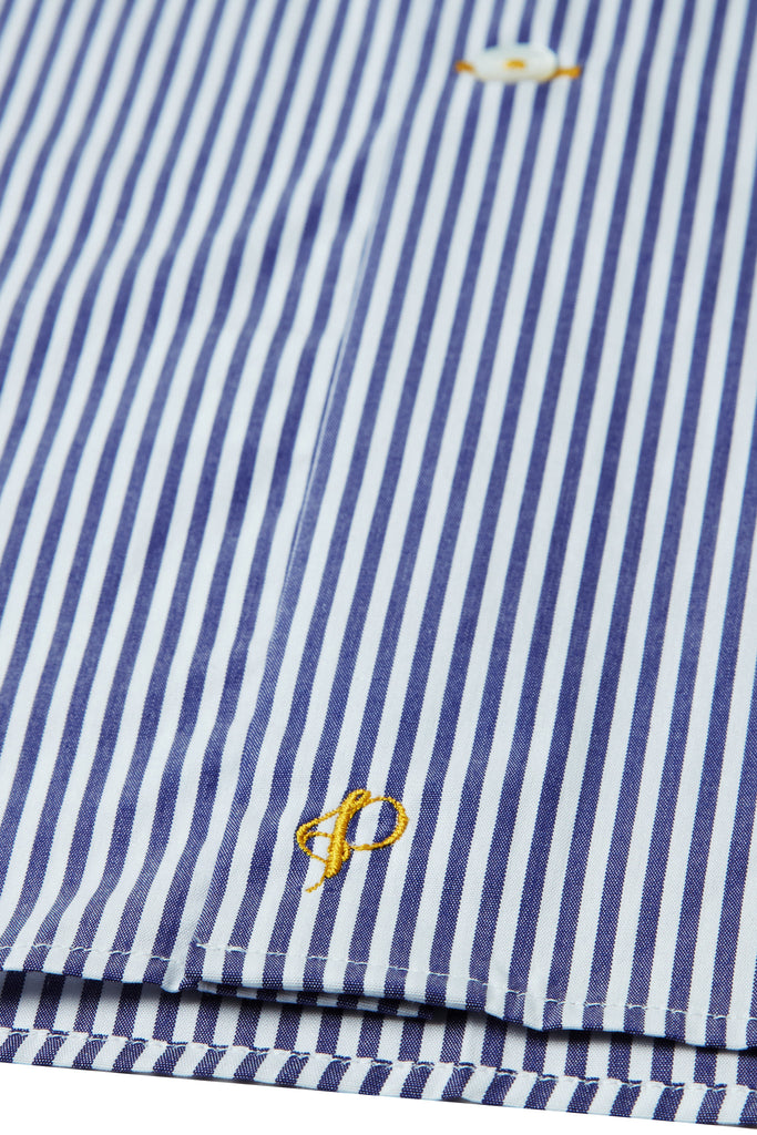 Mens Navy Blue Stripe Pin Collar Shirt