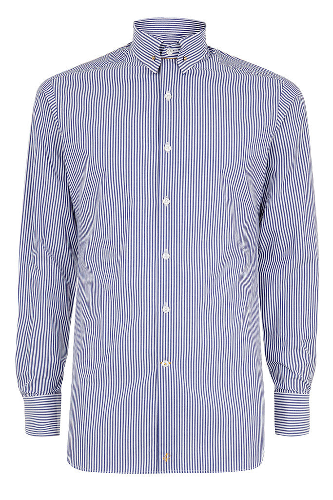 Mens Navy Blue Stripe Pin Collar Shirt