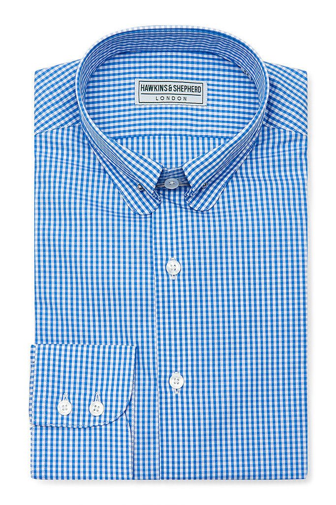 Blue Check Shirt with Pin Collar